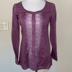 Free People Blouse Button Front Lace Detail Plum XS
